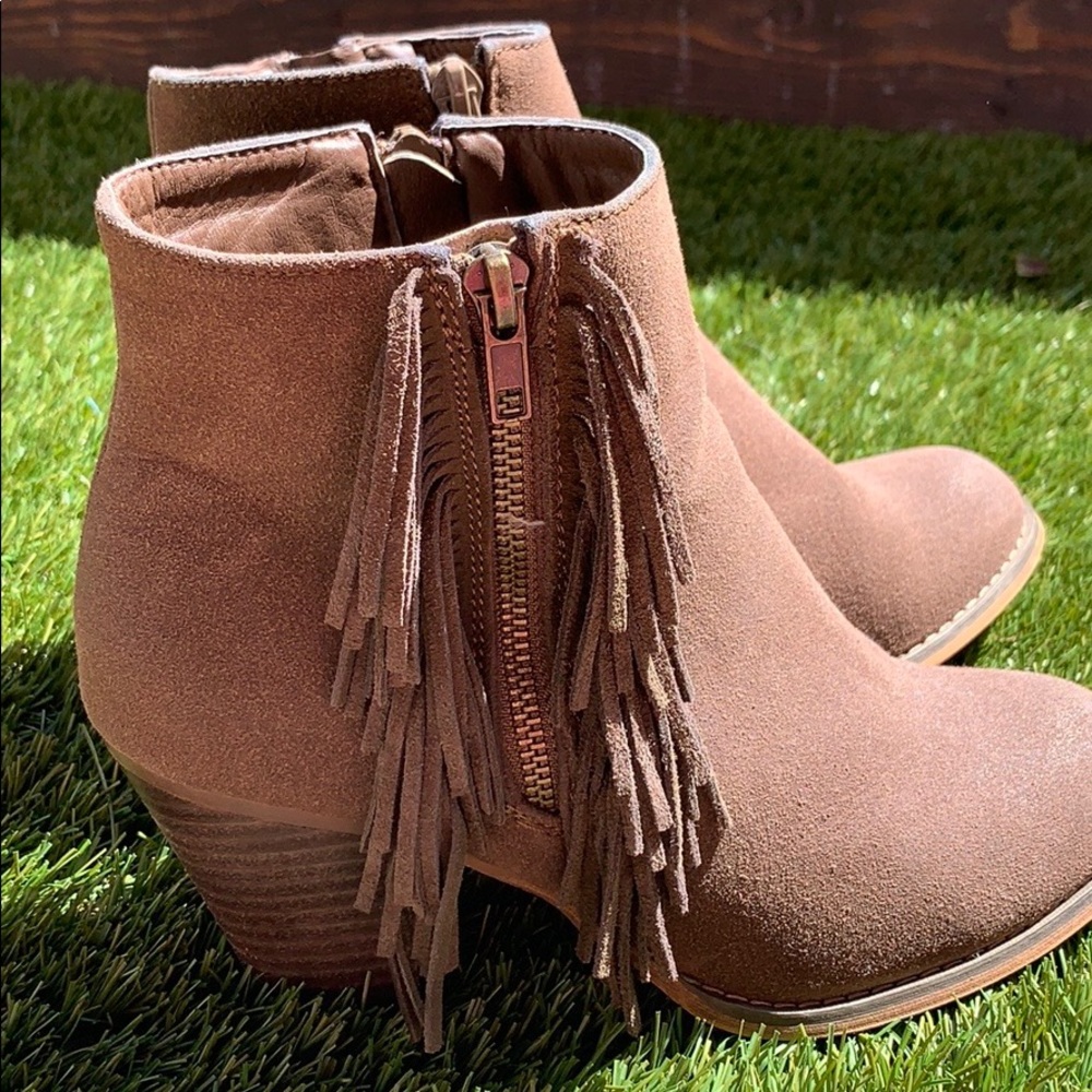 Brown fringe booties